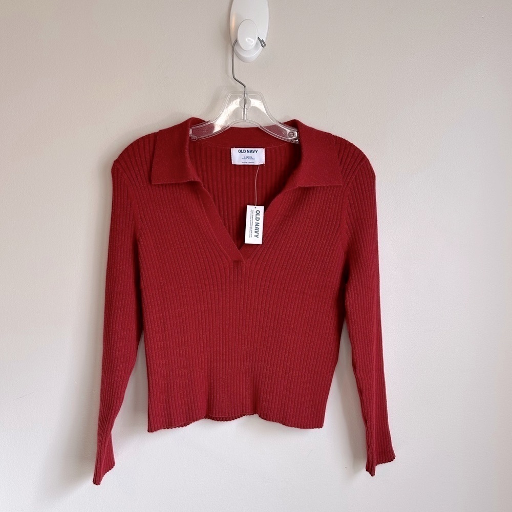 NWT Old Navy Ribbed Crop Polo Sweater Red Size Small Petite - Picture 2 of 10
